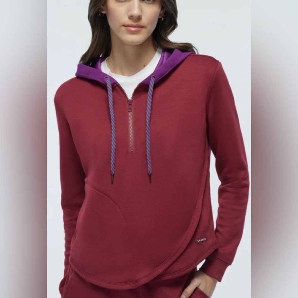 💜❤️Jaanuu Tulip Hem Comfort Hoodie Rose Wine hood Quarter Zip Size 2X EUC